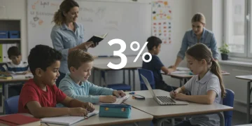 Diverse K-12 students and teachers in a modern classroom benefiting from increased federal funding.