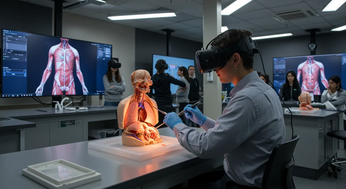 Medical student performing virtual anatomy dissection in VR lab