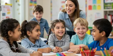 Elementary students collaborating, learning social-emotional skills