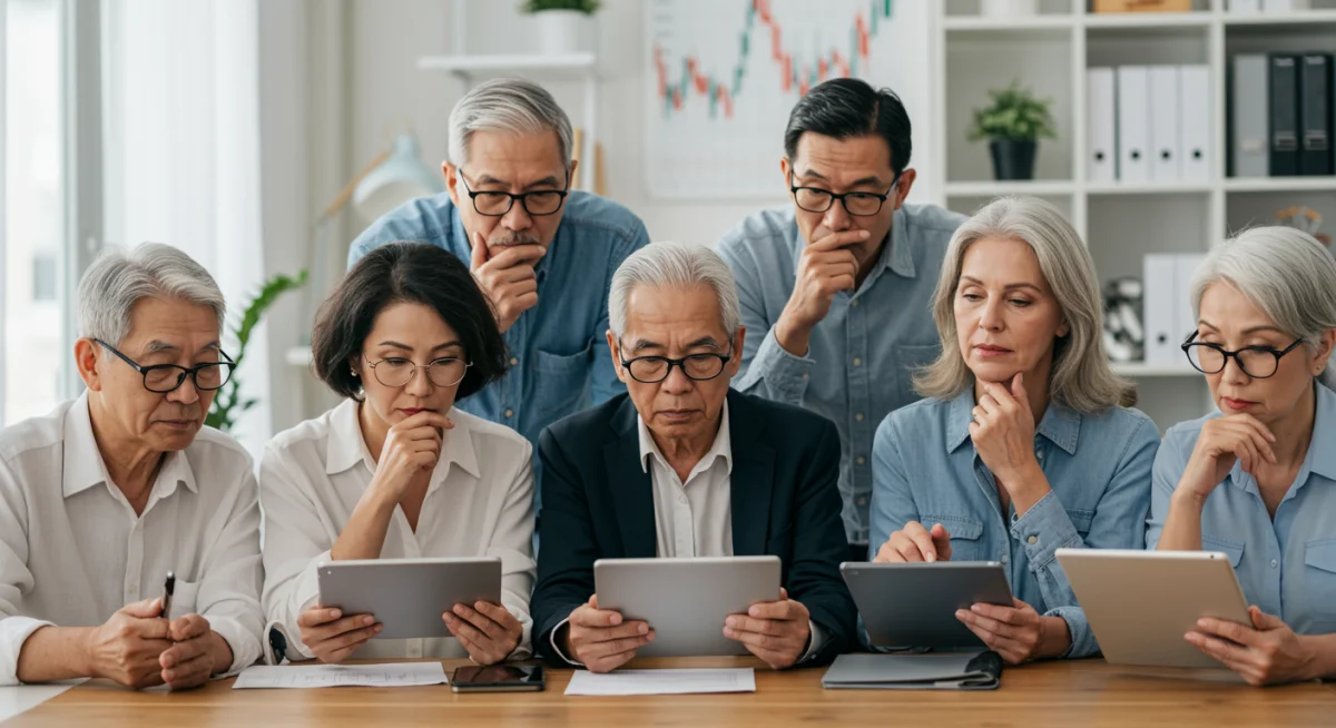 Investors analyzing financial data and market trends, reflecting the impact of interest rate changes on their portfolios.
