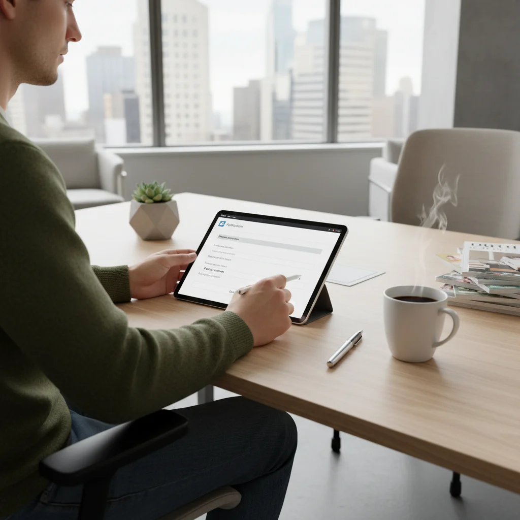 Person completing an online application form for benefits, representing the digital application process.