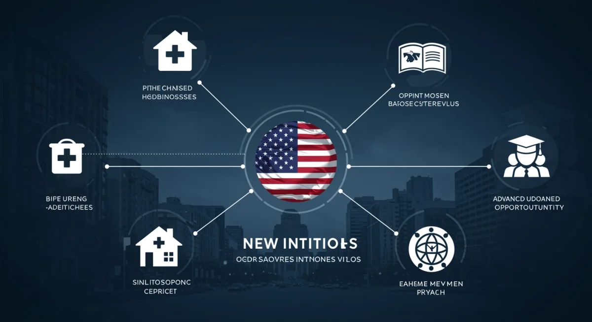 Icons representing expanded healthcare, housing, and education for veterans