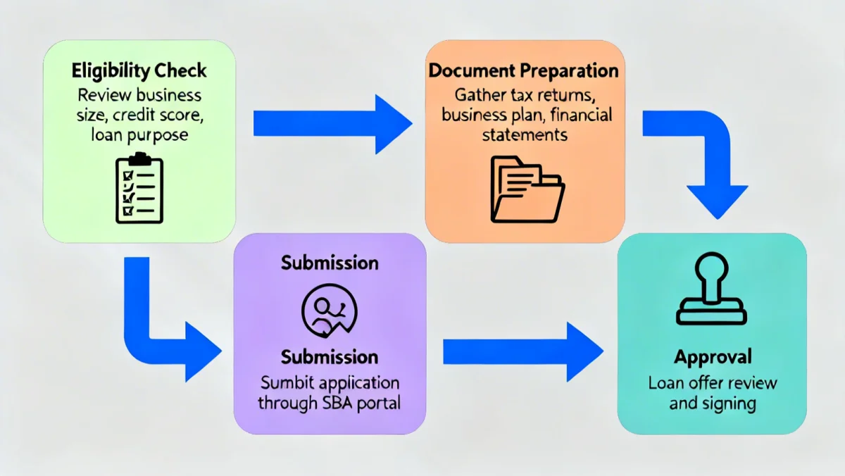 Infographic showing federal small business loan application process
